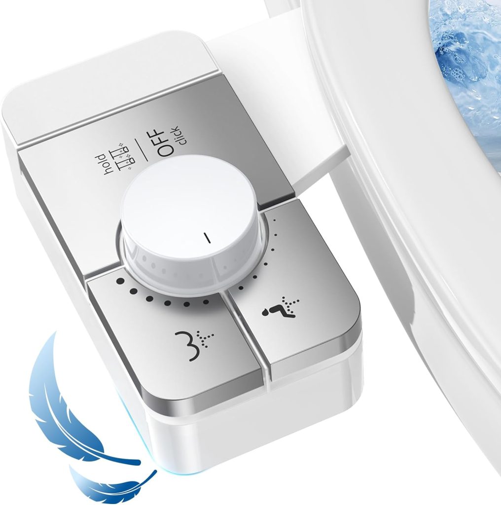 Veken Ultra-Slim Bidet Attachment mounted on toilet showing dual nozzle design